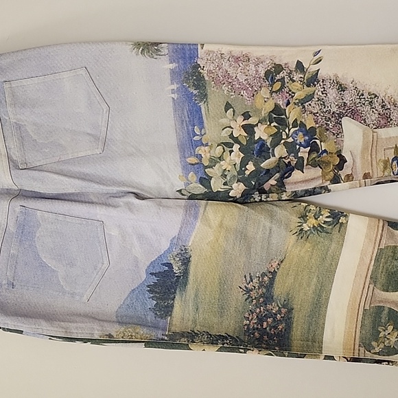 St John Sport Rare Floral Castle Country Print Straight leg Denim Pants Size 8 - Picture 10 of 14
